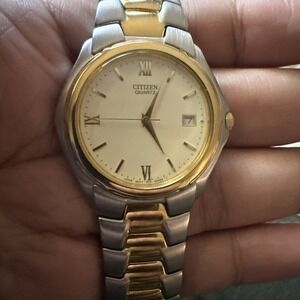 *Works*‎ Vintage Citizen Quartz Signature Gold Dial Two Tone Steel Men's Watch